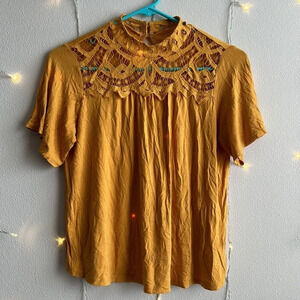 Girls Art Class Mustard Colored Top​​​​ with Lace Detail​​​​​​